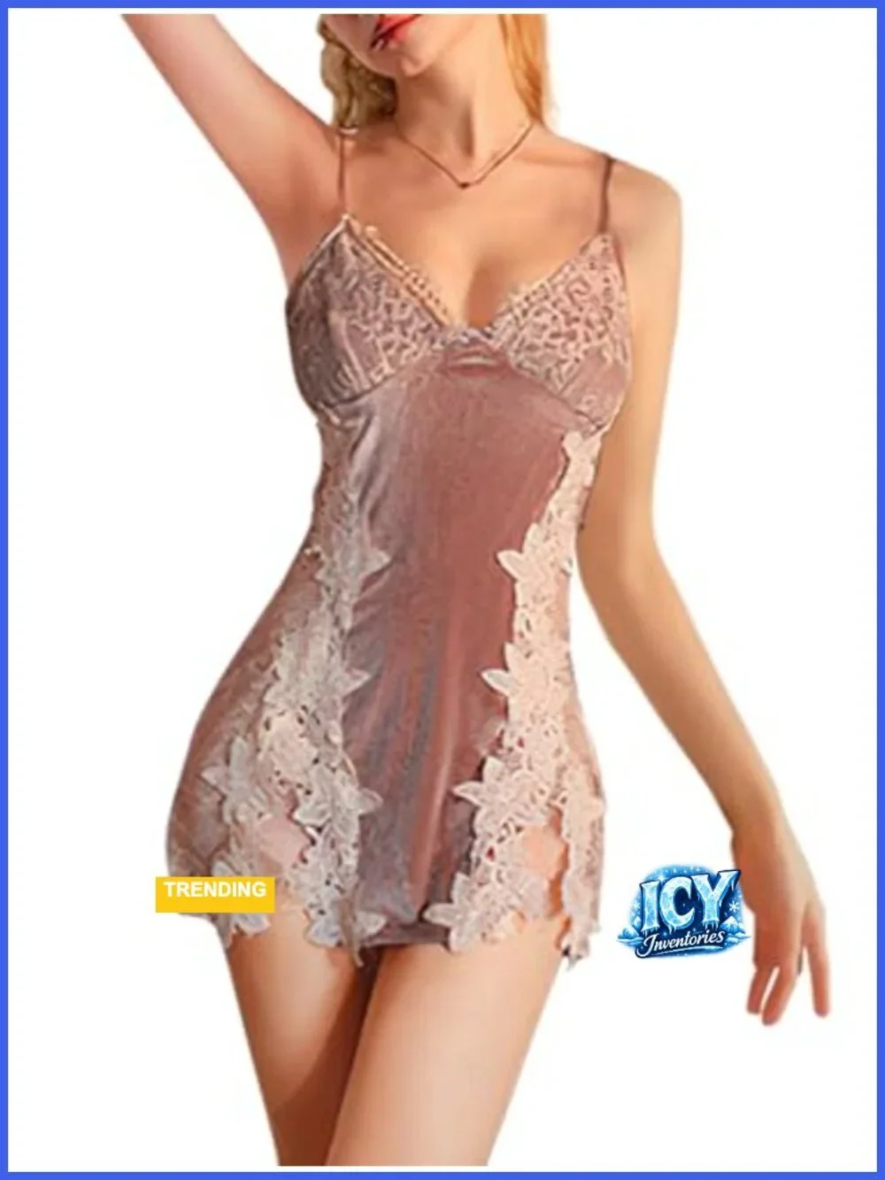 Women's Velvet Lace Babydoll Chemise Sleeveless Backless